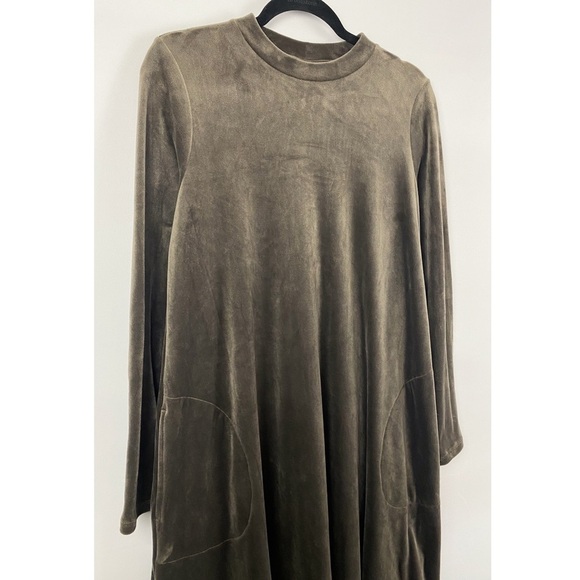 J Jill Pure Jill Womens Velour Dipped Hem Dress M Tall Mocha Tunic Pockets - Picture 3 of 9